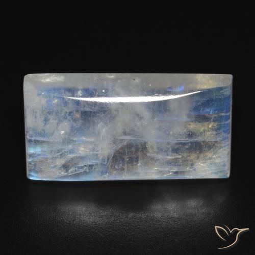 11.79ct Naturale Bianco bluastro Pietra di luna arcobaleno, Taglio a baguette, Trasparente