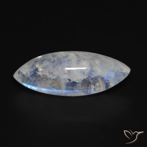 10.53ct Naturale Bianco bluastro Pietra di luna arcobaleno, Taglio marquise, Trasparente