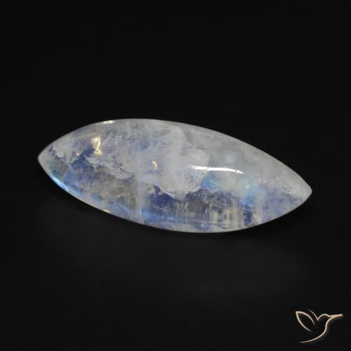 Pietra di luna arcobaleno Bianco bluastro naturale da 10.53 ct, Taglio marquise, Trasparente