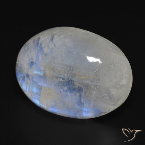 Pietra di luna arcobaleno Bianco bluastro naturale da 17.16 ct, Ovale, Trasparente