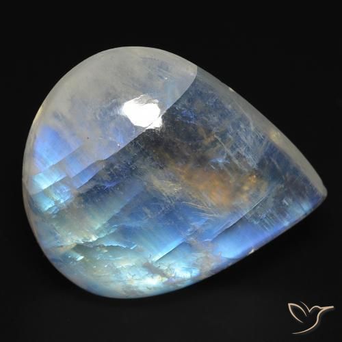 18.49ct Naturale Bianco bluastro Pietra di luna arcobaleno, Forma a pera, Trasparente