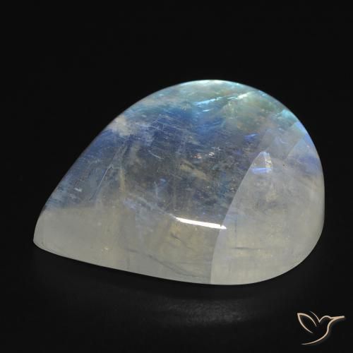 Pietra di luna arcobaleno Bianco bluastro naturale da 18.49 ct, Forma a pera, Trasparente