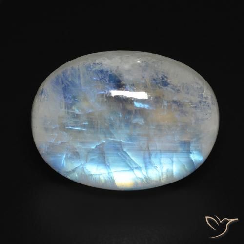 12.15ct Naturale Bianco bluastro Pietra di luna arcobaleno, Ovale, Trasparente