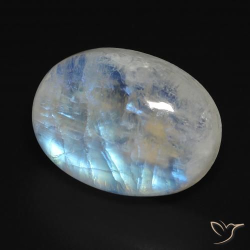 Pietra di luna arcobaleno Bianco bluastro naturale da 12.15 ct, Ovale, Trasparente