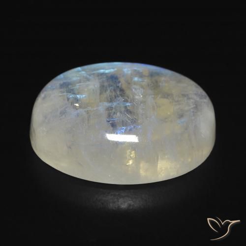 Pietra di luna arcobaleno Bianco bluastro naturale da 12.15 ct, Ovale, Trasparente