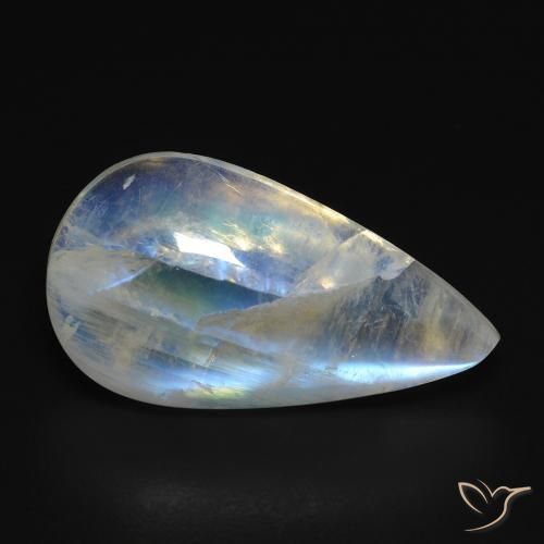 10.68ct Naturale Bianco bluastro Pietra di luna arcobaleno, Forma a pera, Trasparente