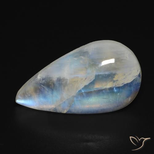 Pietra di luna arcobaleno Bianco bluastro naturale da 10.68 ct, Forma a pera, Trasparente
