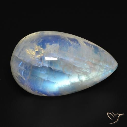 15.76ct Naturale Bianco bluastro Pietra di luna arcobaleno, Forma a pera, Trasparente