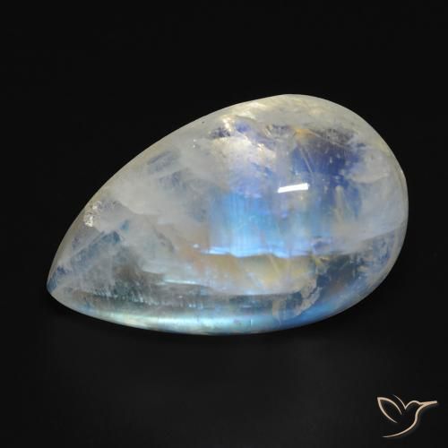 Pietra di luna arcobaleno Bianco bluastro naturale da 15.76 ct, Forma a pera, Trasparente