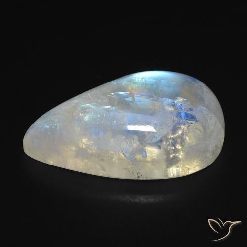 Pietra di luna arcobaleno Bianco bluastro naturale da 15.76 ct, Forma a pera, Trasparente