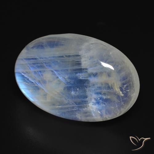 Pietra di luna arcobaleno Bianco bluastro naturale da 26.34 ct, Ovale, Trasparente