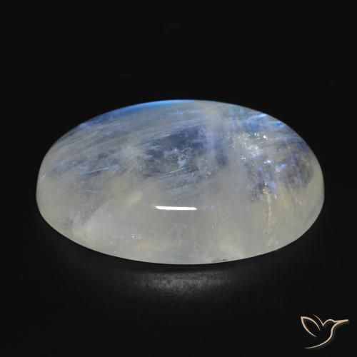 Pietra di luna arcobaleno Bianco bluastro naturale da 26.34 ct, Ovale, Trasparente