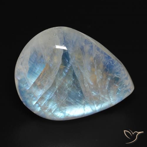 20.24ct Naturale Bianco bluastro Pietra di luna arcobaleno, Forma a pera, Trasparente