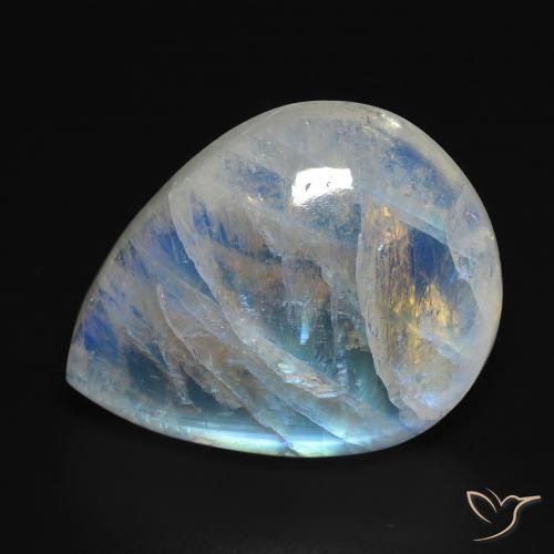 Pietra di luna arcobaleno Bianco bluastro naturale da 20.24 ct, Forma a pera, Trasparente