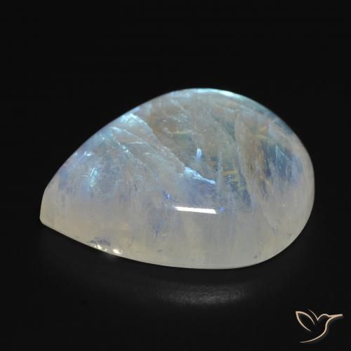 Pietra di luna arcobaleno Bianco bluastro naturale da 20.24 ct, Forma a pera, Trasparente