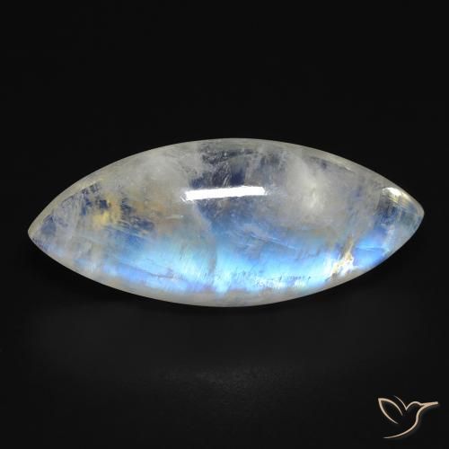 13.85ct Naturale Bianco bluastro Pietra di luna arcobaleno, Taglio marquise, Trasparente
