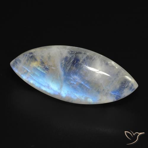 Pietra di luna arcobaleno Bianco bluastro naturale da 13.85 ct, Taglio marquise, Trasparente