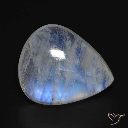 12.82ct Naturale Bianco bluastro Pietra di luna arcobaleno, Forma a pera, Trasparente