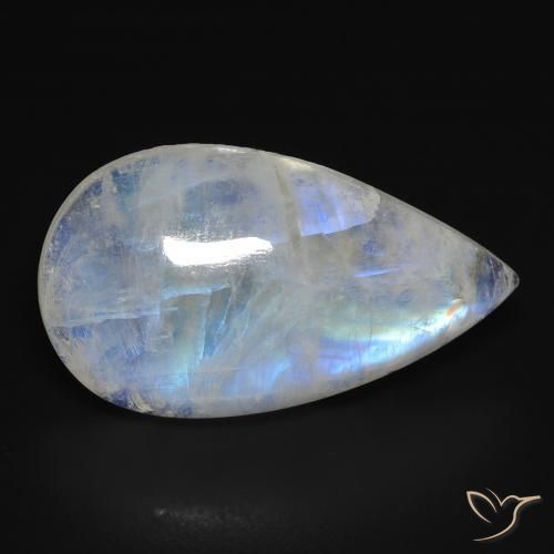 16.44ct Naturale Bianco bluastro Pietra di luna arcobaleno, Forma a pera, Trasparente