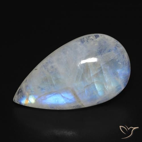 Pietra di luna arcobaleno Bianco bluastro naturale da 16.44 ct, Forma a pera, Trasparente
