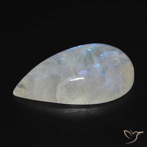Pietra di luna arcobaleno Bianco bluastro naturale da 16.44 ct, Forma a pera, Trasparente