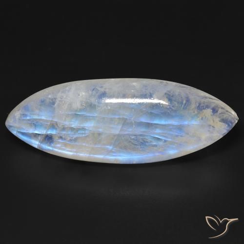 33.16ct Naturale Bianco bluastro Pietra di luna arcobaleno, Taglio marquise, Trasparente