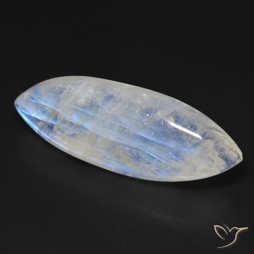 Pietra di luna arcobaleno Bianco bluastro naturale da 33.16 ct, Taglio marquise, Trasparente
