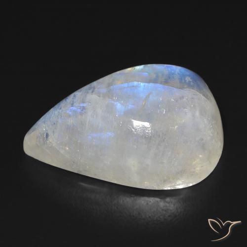 Pietra di luna arcobaleno Bianco bluastro naturale da 16.35 ct, Forma a pera, Trasparente