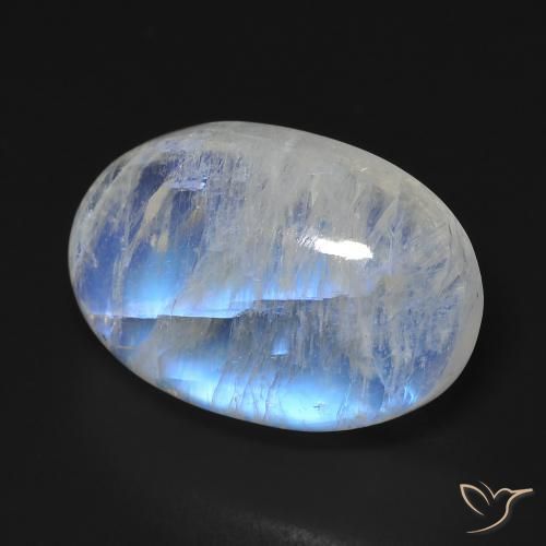 Pietra di luna arcobaleno Bianco bluastro naturale da 15.76 ct, Ovale, Trasparente