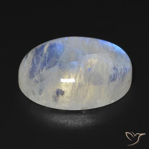 Pietra di luna arcobaleno Bianco bluastro naturale da 15.76 ct, Ovale, Trasparente