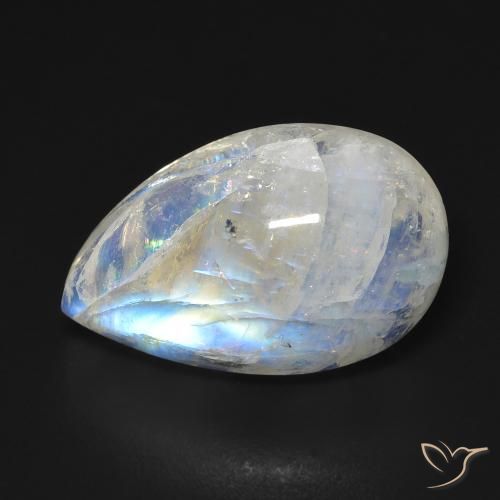 Pietra di luna arcobaleno Bianco bluastro naturale da 13.06 ct, Forma a pera, Trasparente