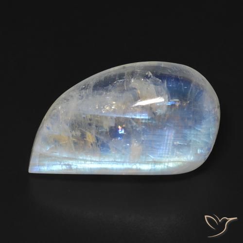 14.35ct Naturale Bianco bluastro Pietra di luna arcobaleno, Taglio a fantasia, Trasparente