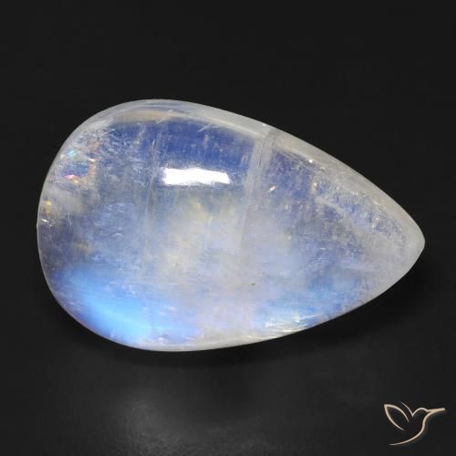 19.00ct Naturale Bianco bluastro Pietra di luna arcobaleno, Forma a pera, Trasparente
