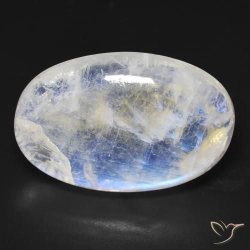 21.32ct Naturale Bianco bluastro Pietra di luna arcobaleno, Ovale, Trasparente