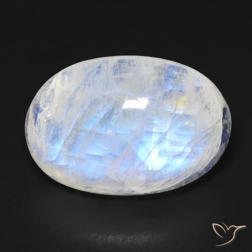 14.30ct Naturale Bianco bluastro Pietra di luna arcobaleno, Ovale, Trasparente