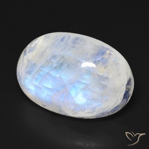 Pietra di luna arcobaleno Bianco bluastro naturale da 14.30 ct, Ovale, Trasparente