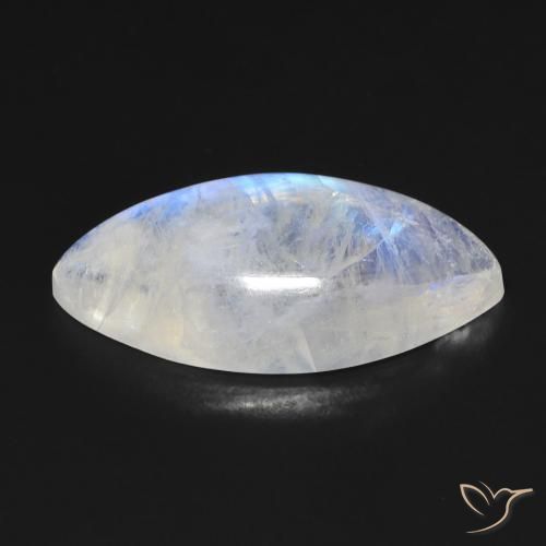 Pietra di luna arcobaleno Bianco bluastro naturale da 10.03 ct, Taglio marquise, Trasparente