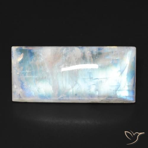 15.17ct Naturale Bianco bluastro Pietra di luna arcobaleno, Taglio a baguette, Trasparente