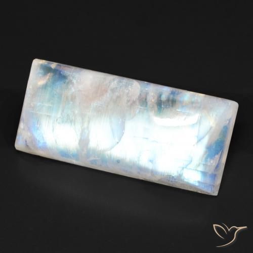Pietra di luna arcobaleno Bianco bluastro naturale da 15.17 ct, Taglio a baguette, Trasparente