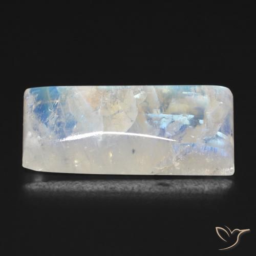 Pietra di luna arcobaleno Bianco bluastro naturale da 15.17 ct, Taglio a baguette, Trasparente