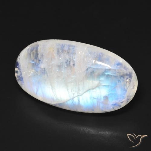 Pietra di luna arcobaleno Bianco bluastro naturale da 13.18 ct, Ovale, Trasparente