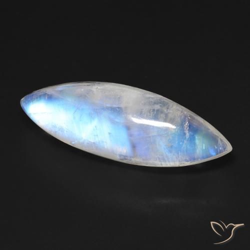Pietra di luna arcobaleno Bianco bluastro naturale da 12.50 ct, Taglio marquise, Trasparente