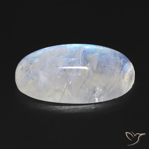 Pietra di luna arcobaleno Bianco bluastro naturale da 14.37 ct, Ovale, Trasparente