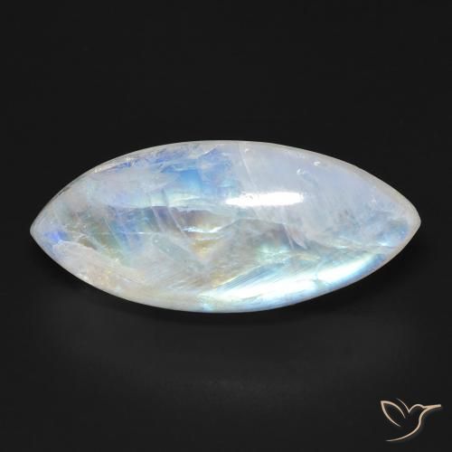 12.26ct Naturale Bianco bluastro Pietra di luna arcobaleno, Taglio marquise, Trasparente