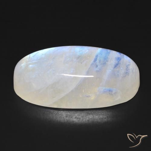 Pietra di luna arcobaleno Bianco bluastro naturale da 21.21 ct, Ovale, Trasparente