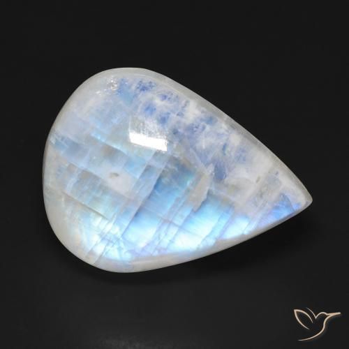 20.29ct Naturale Bianco bluastro Pietra di luna arcobaleno, Forma a pera, Trasparente