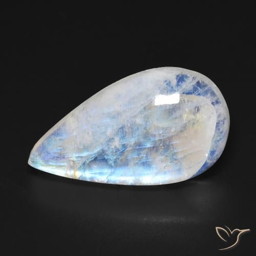 11.76ct Naturale Bianco bluastro Pietra di luna arcobaleno, Forma a pera, Trasparente