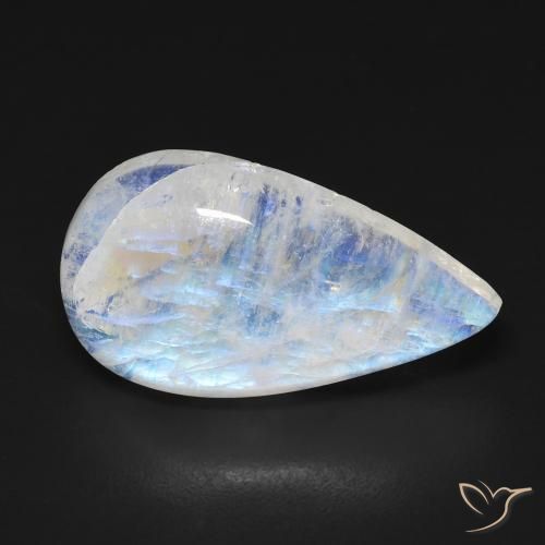 Pietra di luna arcobaleno Bianco bluastro naturale da 11.76 ct, Forma a pera, Trasparente