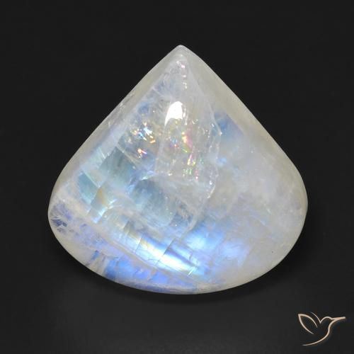 12.84ct Naturale Bianco bluastro Pietra di luna arcobaleno, Forma a pera, Trasparente