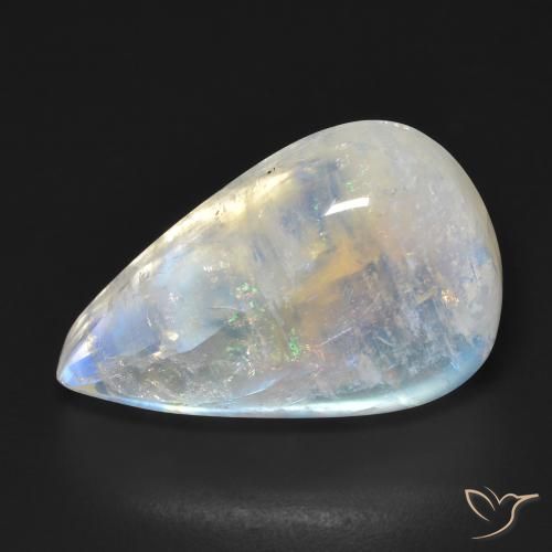 Pietra di luna arcobaleno Bianco bluastro naturale da 23.12 ct, Forma a pera, Trasparente